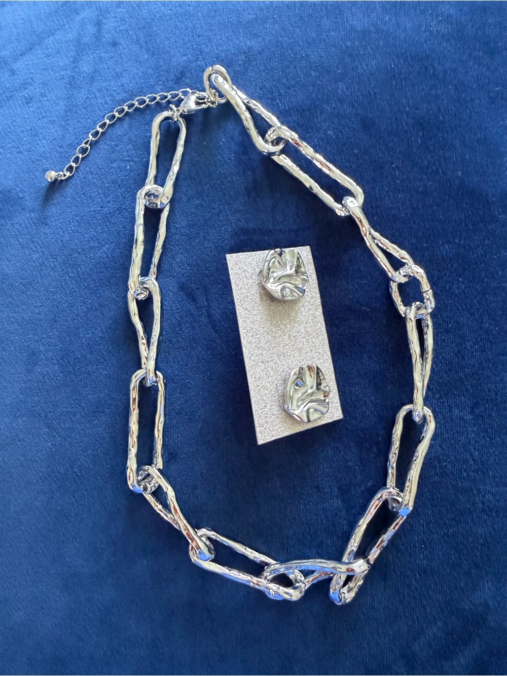 Silver Link Necklace and Stud Earrings Set